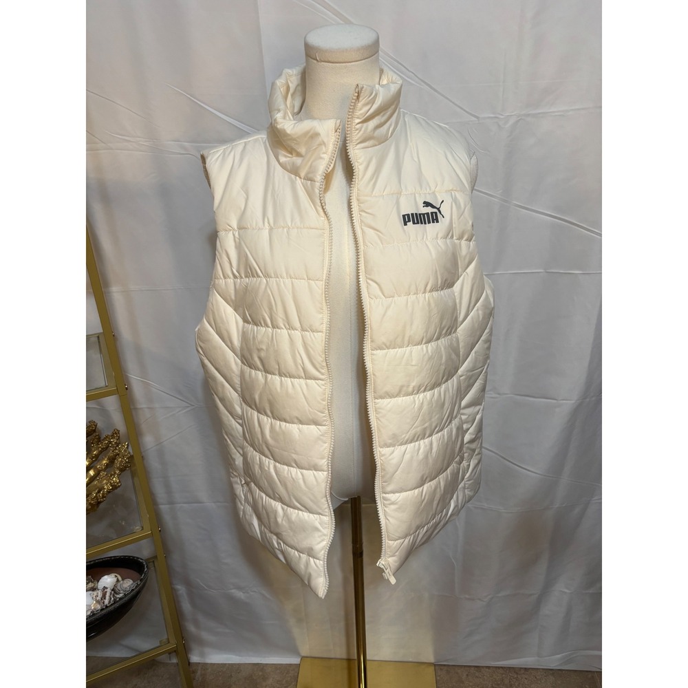 Puma Womens Puffer Vest Cream Off White Quilted Full Zip Sleeveless Jacket Large